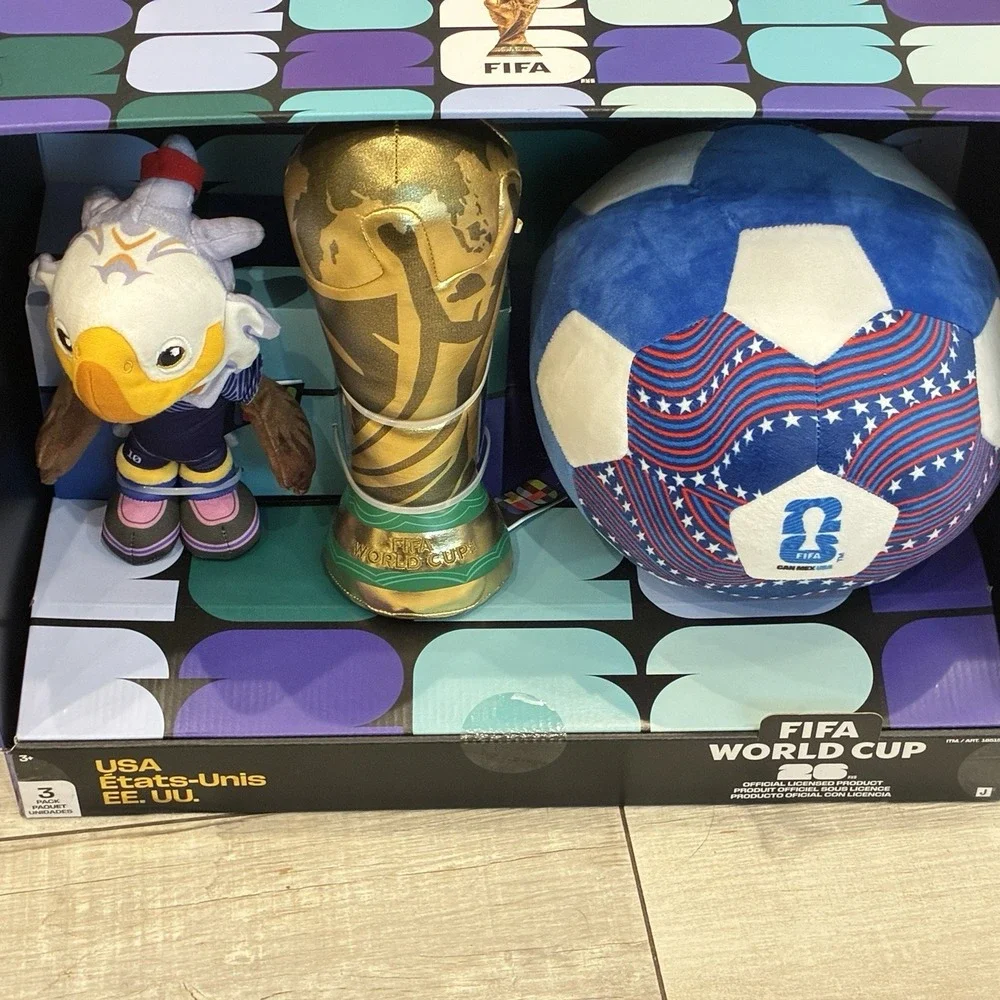 FIFA World Cup 26 USA Plush 3 Pack Set Eagle‎ Trophy Soccer Ball Jazwares New